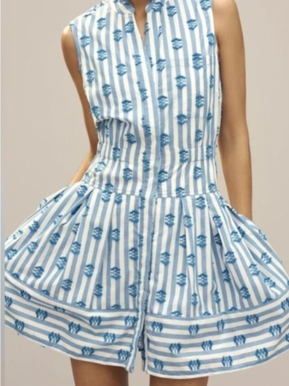 NWT Fit and Flare Maeve Striped Embroidered Sleeveless dress in Blue and White